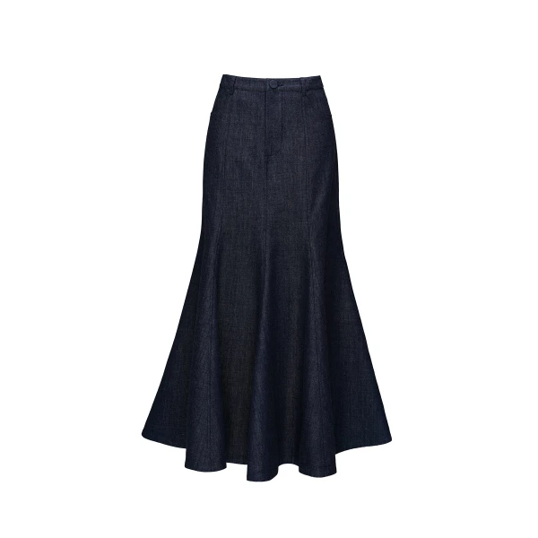 Dries Van Noten Ellen Midi Skirt in Indigo Denim