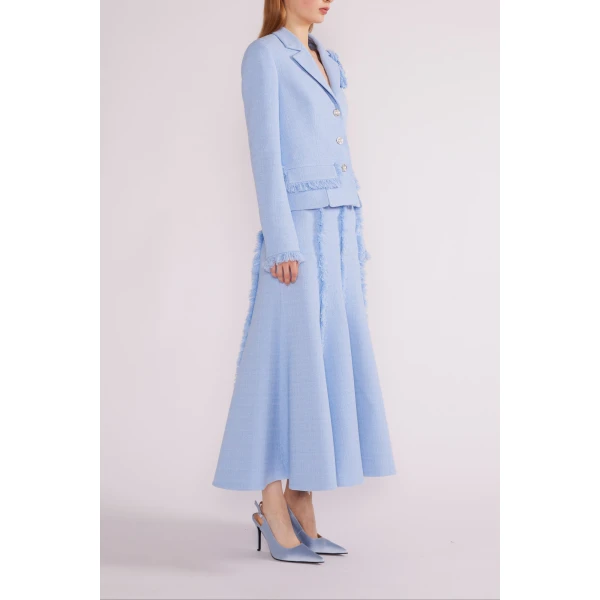 Ellen Midi Skirt in Sky Blue Tweed - Image 4