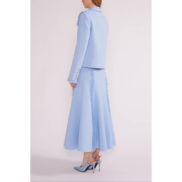 Ellen Midi Skirt in Sky Blue Tweed - Image 5