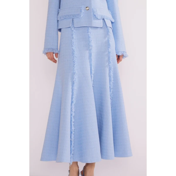 Ellen Midi Skirt in Sky Blue Tweed - Image 6