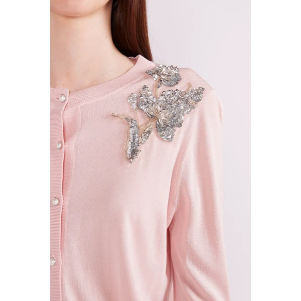 Ellis Cardigan in Pink Silk - Image 5