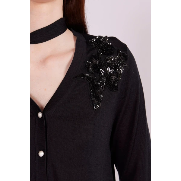 Ellis V-Neck Cardigan in Black Silk - Image 6