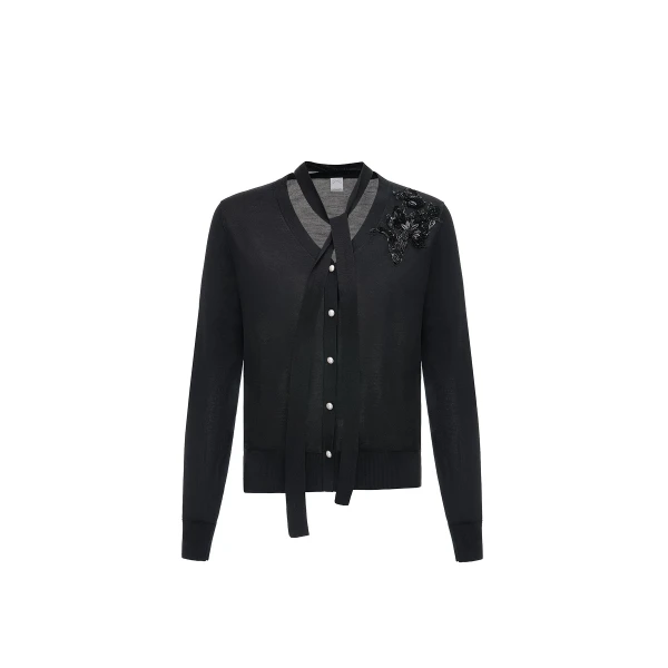 Ellis V-Neck Cardigan in Black Silk