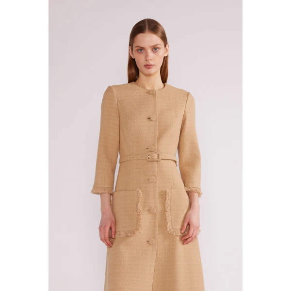 Esme Midi Dress in Camel Tweed - Image 5