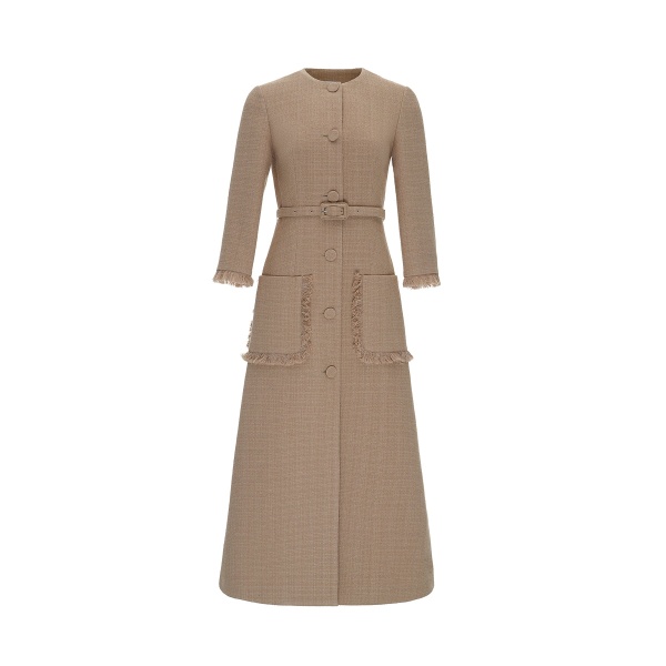 Dries Van Noten Esme Midi Dress in Camel Tweed
