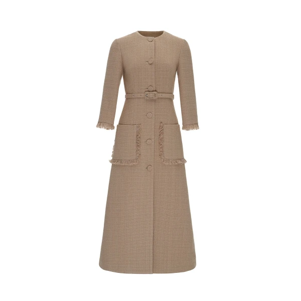 Esme Midi Dress in Camel Tweed