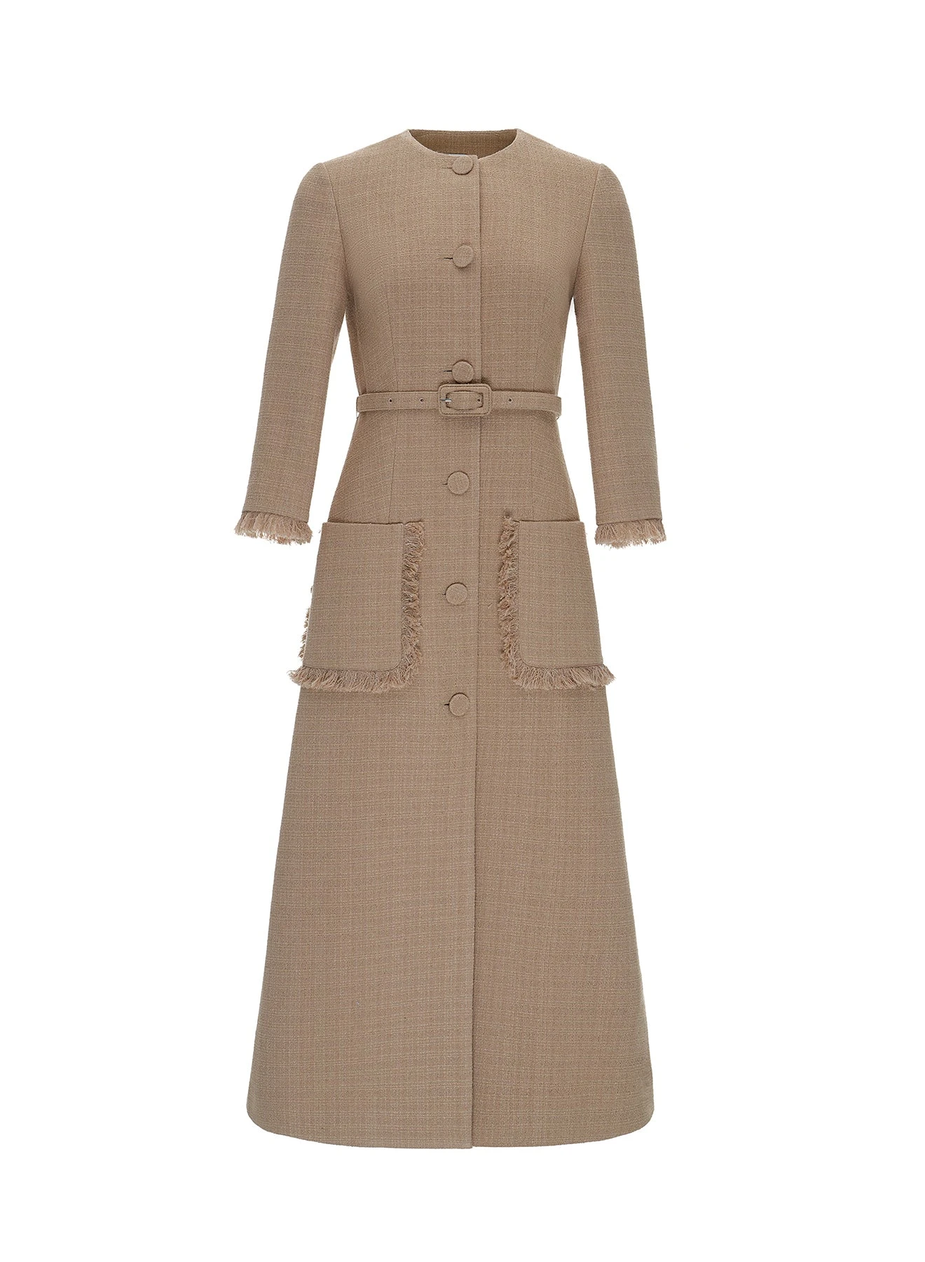 Dries Van Noten Esme Midi Dress in Camel Tweed | Midi Dresses | Coveti Dries Van Noten Esme Midi Dress in Camel Tweed