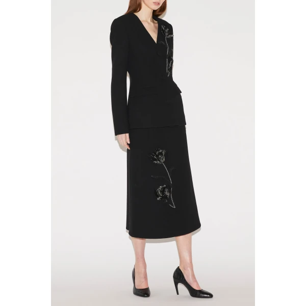 Evelina Midi Skirt in Black Wool - Image 4