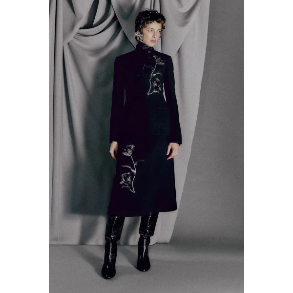 Evelina Midi Skirt in Black Wool - Image 5