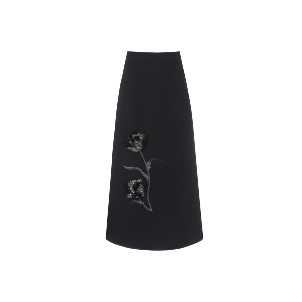 Dries Van Noten Evelina Midi Skirt in Black Wool