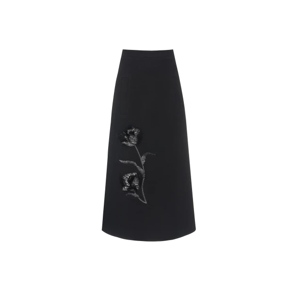 Dries Van Noten Evelina Midi Skirt in Black Wool