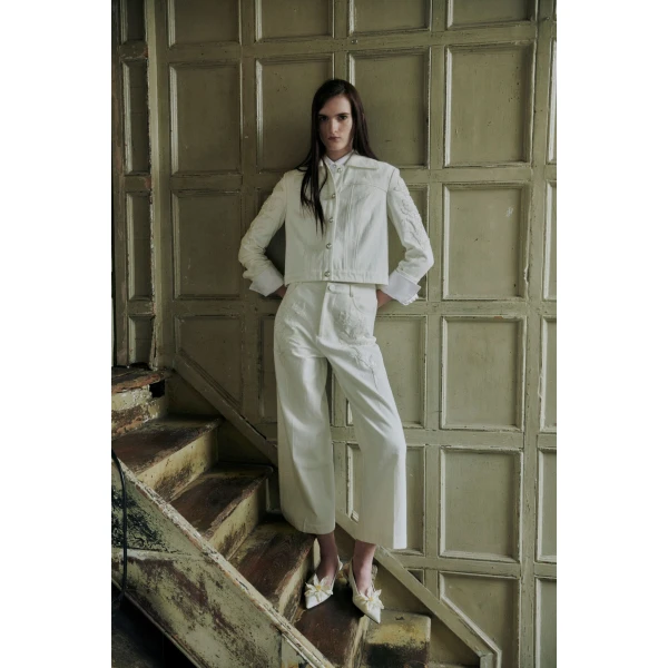 Fausto Trousers in White Embellished Denim - Image 2