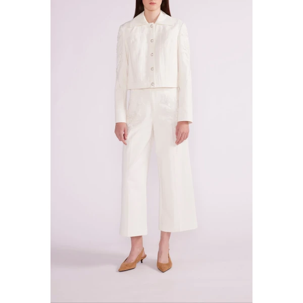 Fausto Trousers in White Embellished Denim - Image 3