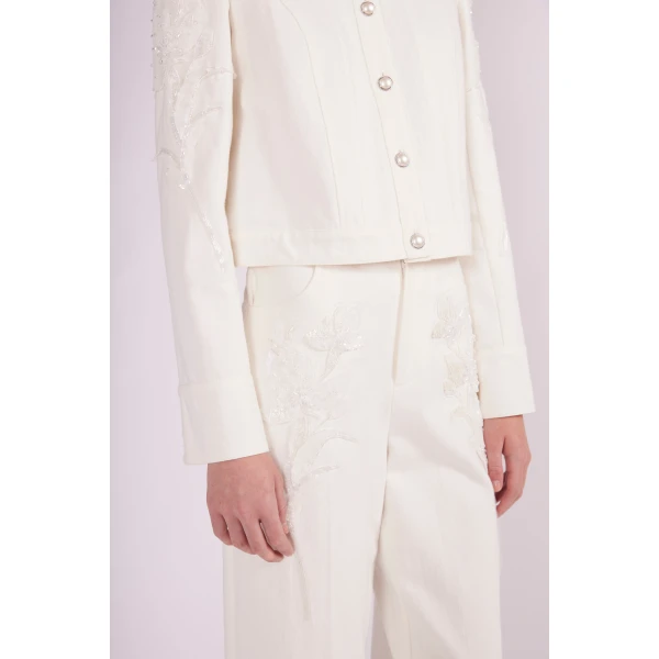 Fausto Trousers in White Embellished Denim - Image 5