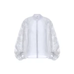 Dries Van Noten Fernanda Shirt in White Embroidered Cotton