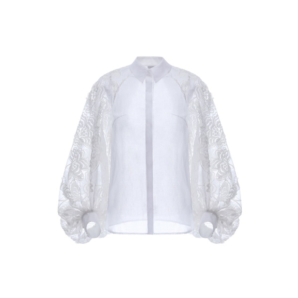 Dries Van Noten Fernanda Shirt in White Embroidered Cotton