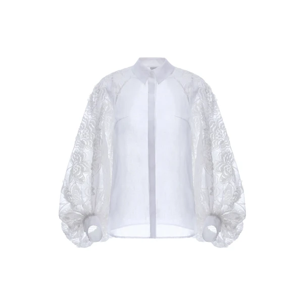 Dries Van Noten Fernanda Shirt in White Embroidered Cotton