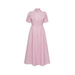 Dries Van Noten Francesca Midi Dress in Pink Embroidered Cotton