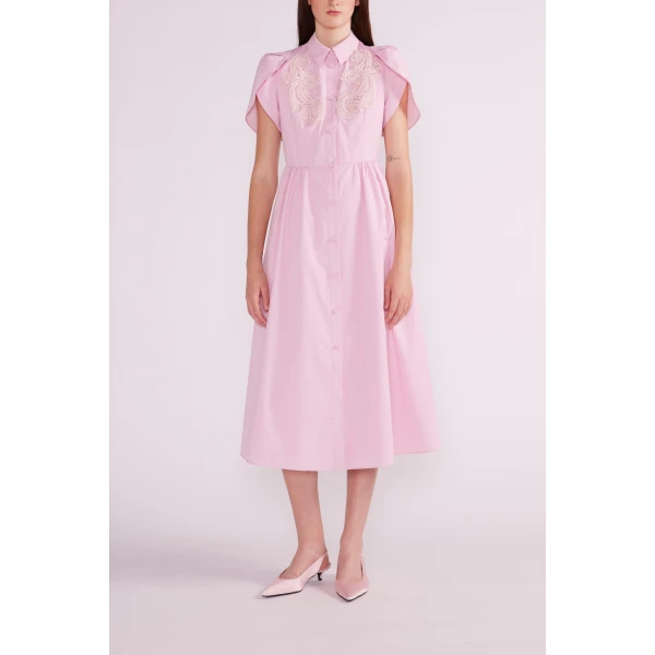 Francesca Midi Dress in Pink Embroidered Cotton - Image 3