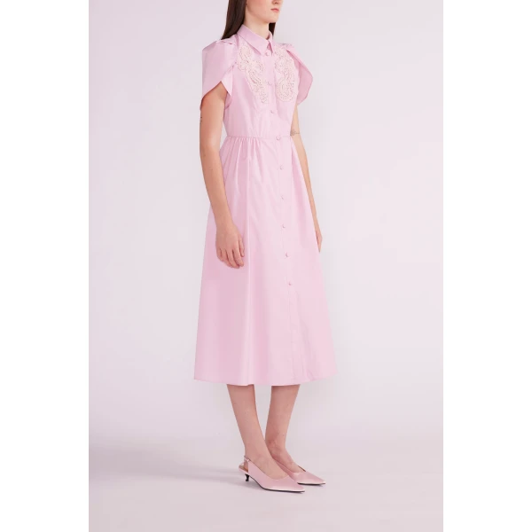 Francesca Midi Dress in Pink Embroidered Cotton - Image 4