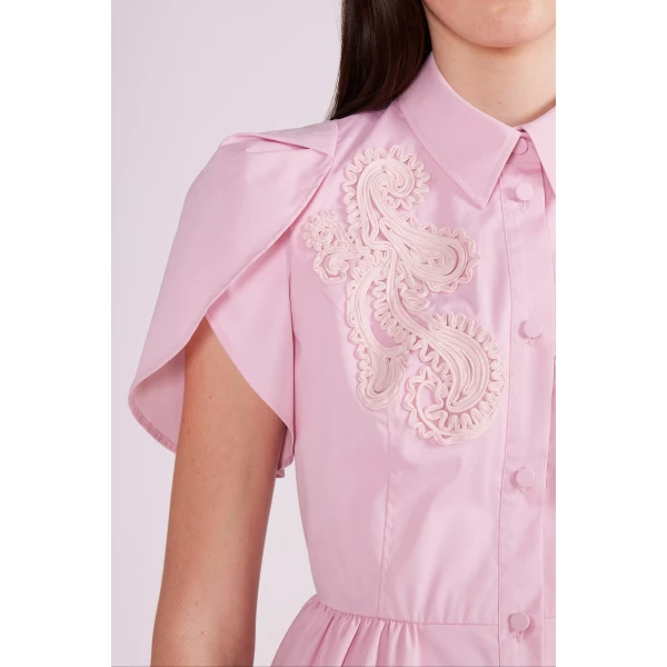 Francesca Midi Dress in Pink Embroidered Cotton - Image 6