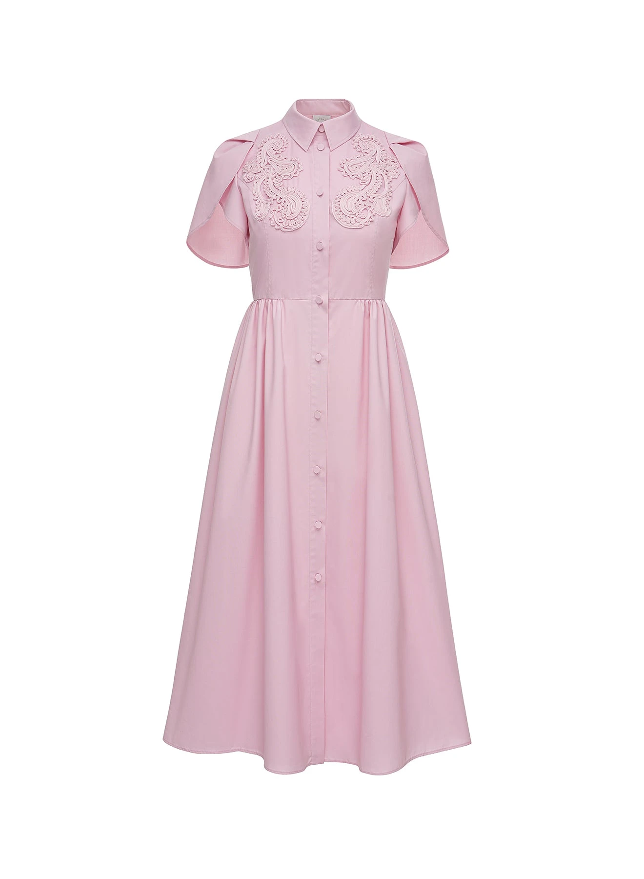 Dries Van Noten Francesca Midi Dress in Pink Embroidered Cotton | Midi Dresses | Coveti Dries Van Noten Francesca Midi Dress in Pink Embroidered Cotton