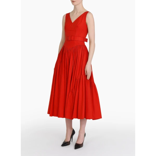 Frederikke Dress in Poppy Red Cotton - Image 3
