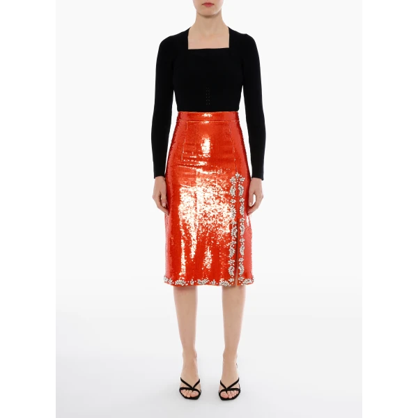 Geraldine Skirt in Orange Embellished Sequins - Image 2