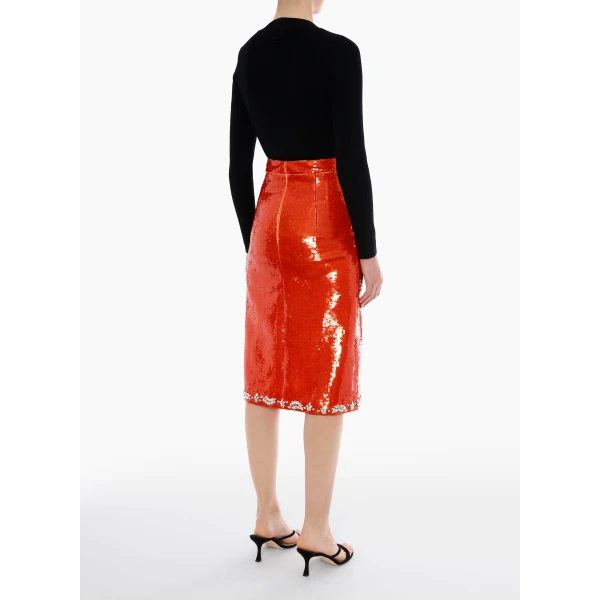 Geraldine Skirt in Orange Embellished Sequins - Image 4
