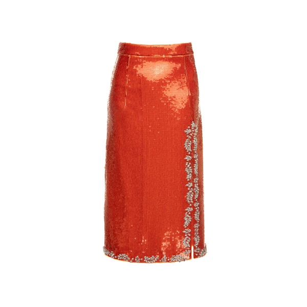 Dries Van Noten Geraldine Skirt in Orange Embellished Sequins