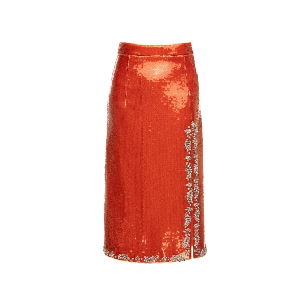 Dries Van Noten Geraldine Skirt in Orange Embellished Sequins