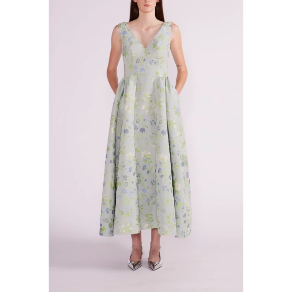 Gershin Dress in Teal Multi Jacquard - Image 3
