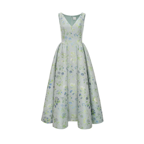 Dries Van Noten Gershin Dress in Teal Multi Jacquard