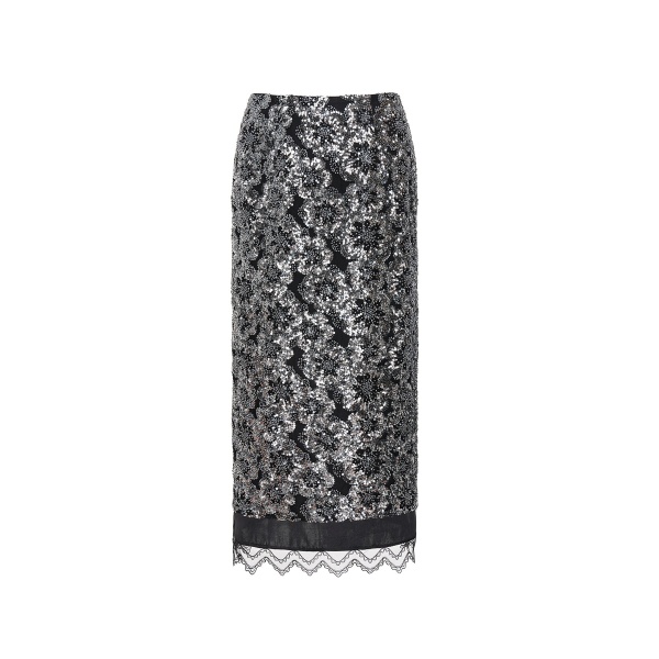 Dries Van Noten Leja Skirt in Silver Embroidered Sequins