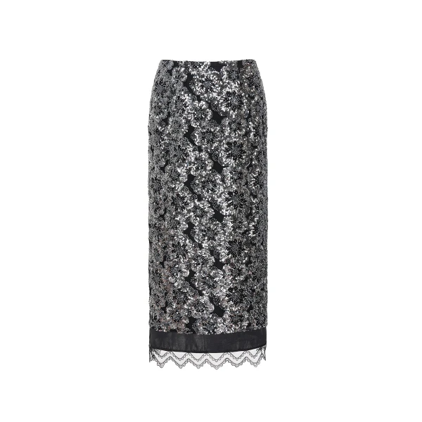 Dries Van Noten Leja Skirt in Silver Embroidered Sequins