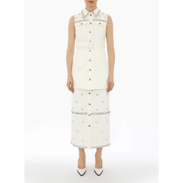 Levi Skirt in White Embellished Denim - Image 2