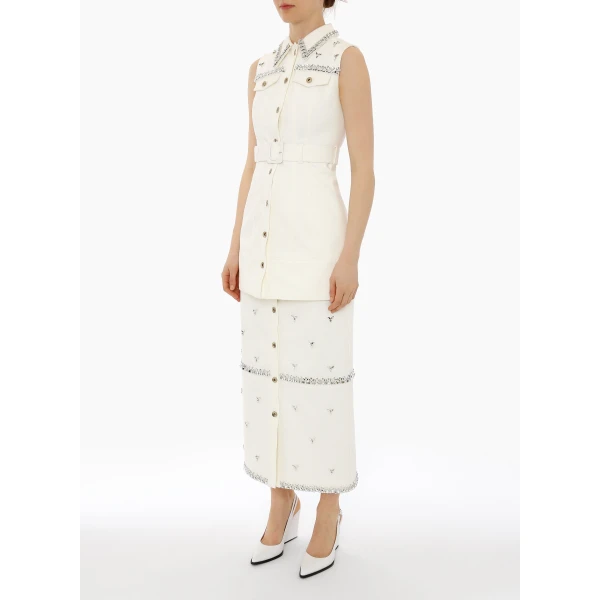 Levi Skirt in White Embellished Denim - Image 3
