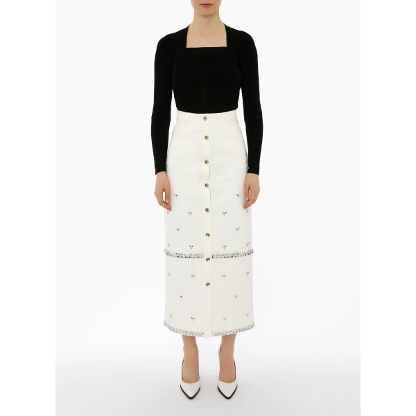 Levi Skirt in White Embellished Denim - Image 6
