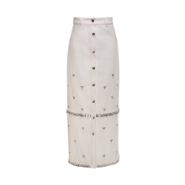 Dries Van Noten Levi Skirt in White Embellished Denim