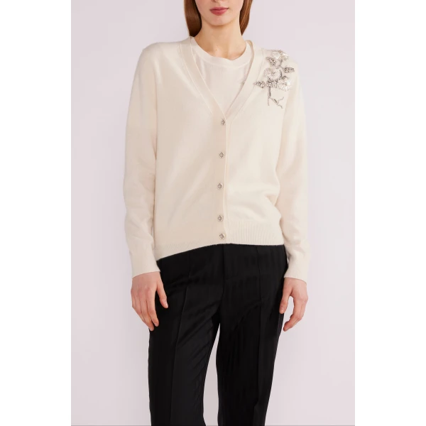 Lily Cardigan in Ivory Baby Cashmere - Image 3