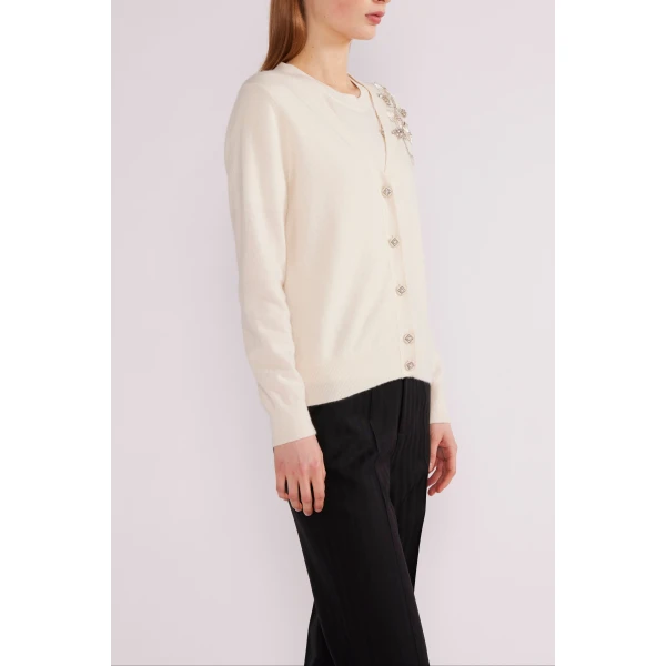 Lily Cardigan in Ivory Baby Cashmere - Image 4
