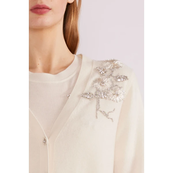 Lily Cardigan in Ivory Baby Cashmere - Image 5