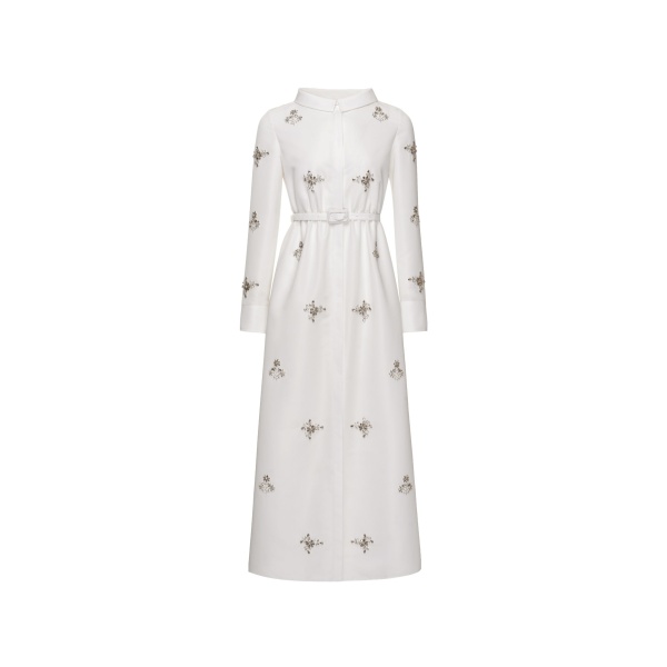 Dries Van Noten Madeline Midi Dress in White Faille