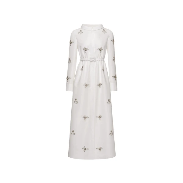 Madeline Midi Dress in White Faille