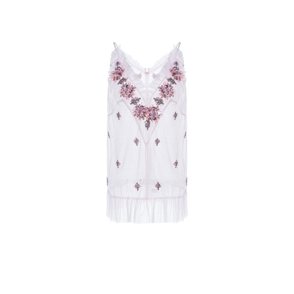 Dries Van Noten Maeve Top in Pink Embellished Tulle