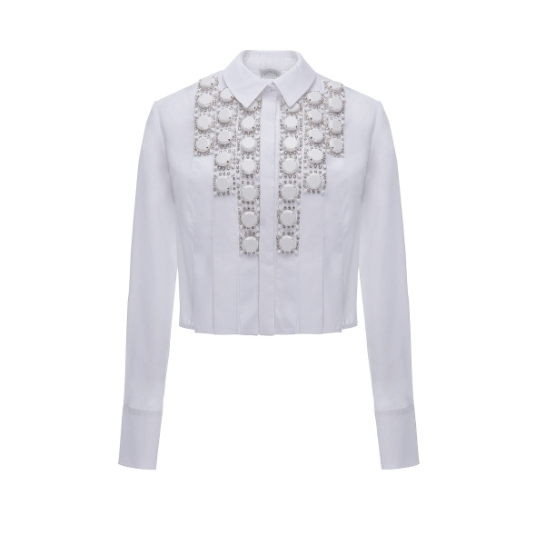 Dries Van Noten Maniya Shirt in White Embellished Cotton