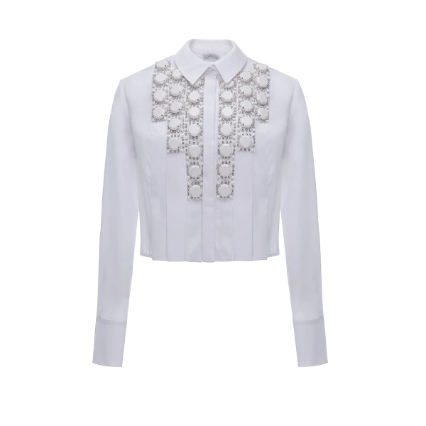 Maniya Shirt in White Embellished Cotton