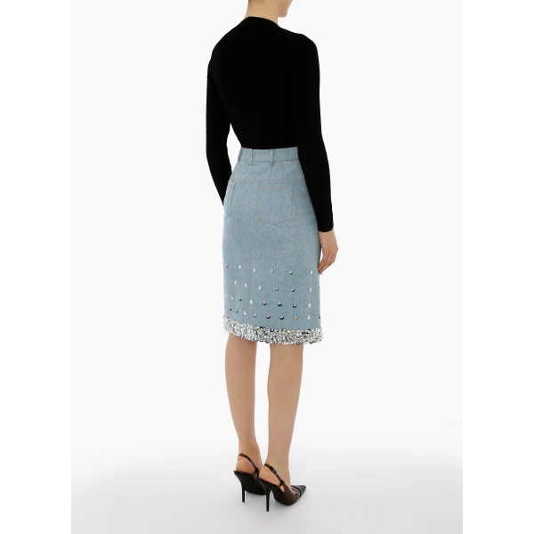 Margaret Skirt in Stonewash Blue Embellished Denim - Image 4
