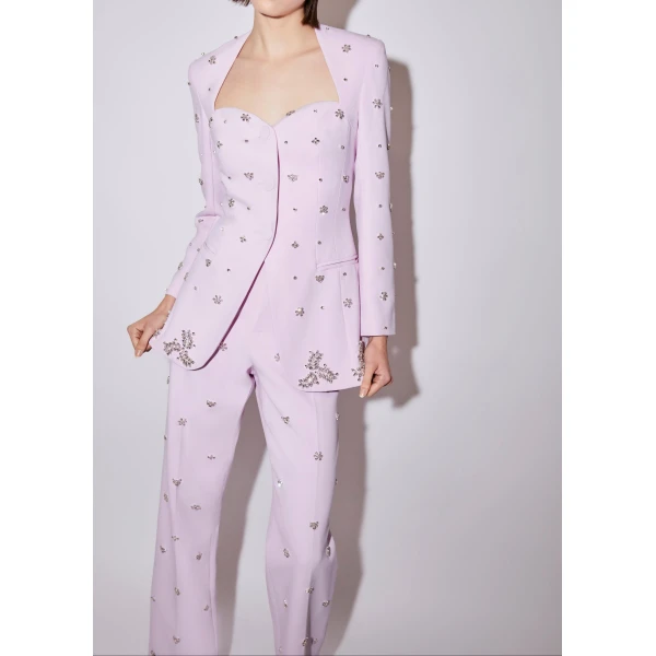 Miles Trousers in Orchid Ice Embellished Crepe - Image 4