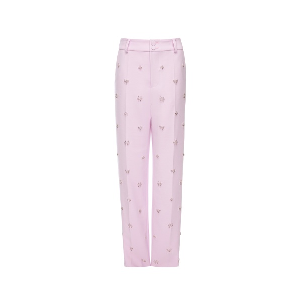 Dries Van Noten Miles Trousers in Orchid Ice Embellished Crepe